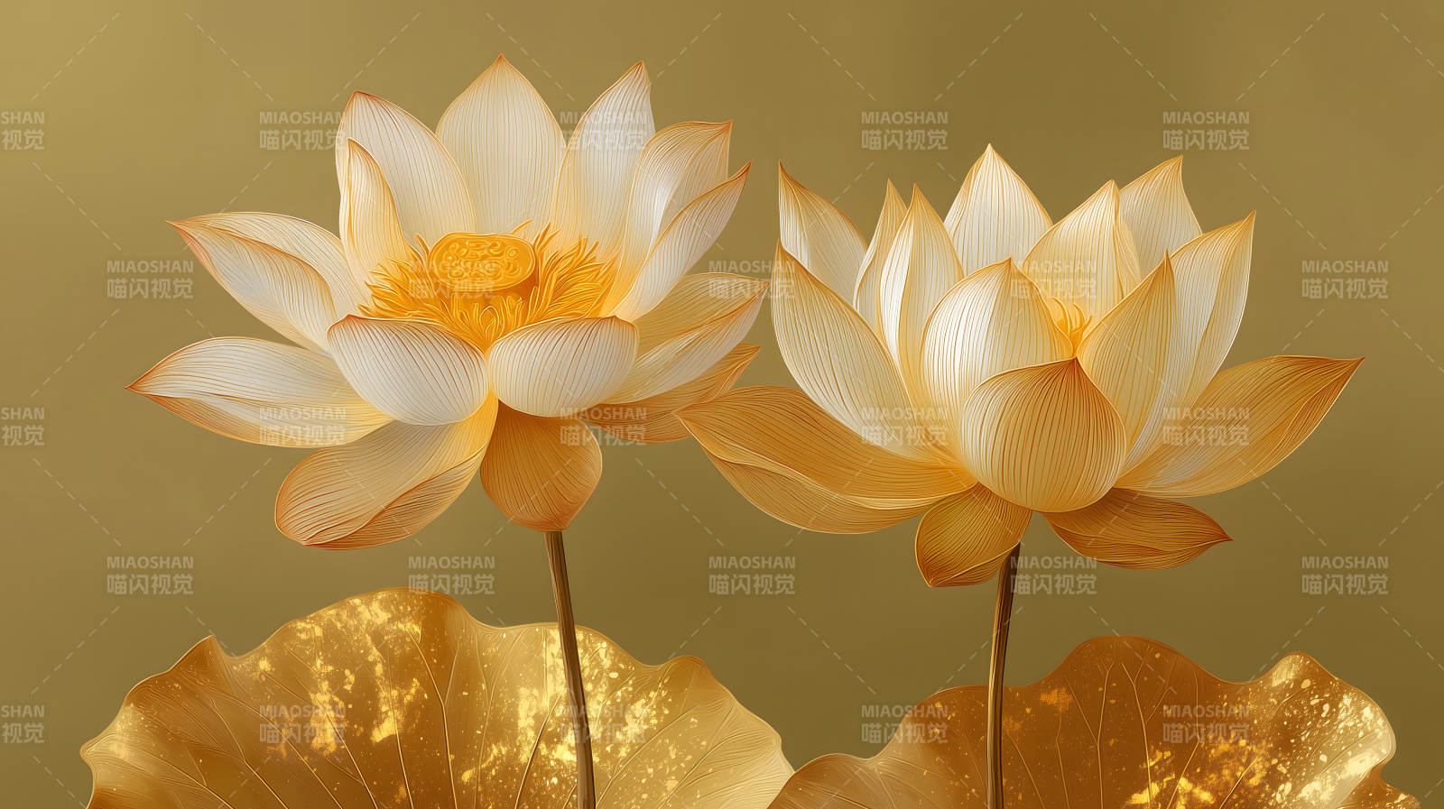 金色莲花绽放美丽-图片