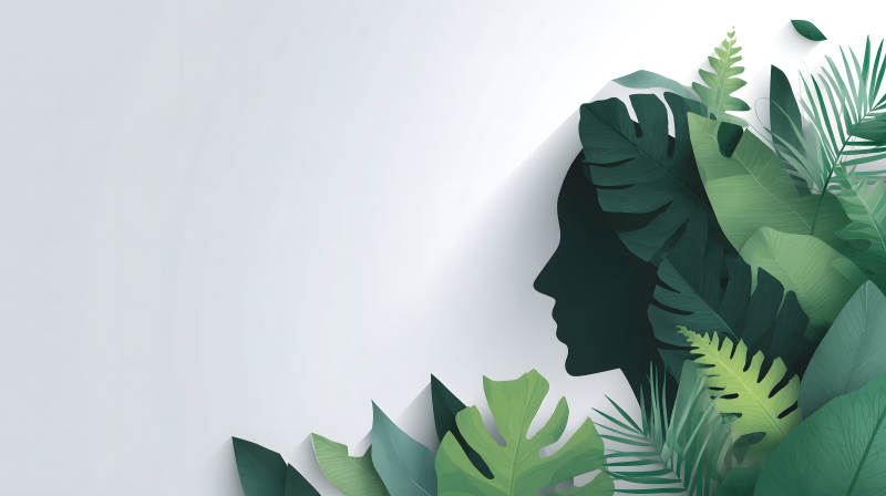 綠意盎然的女性剪影-圖片