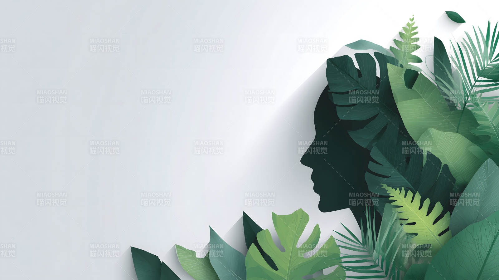 綠意盎然的女性剪影-圖片