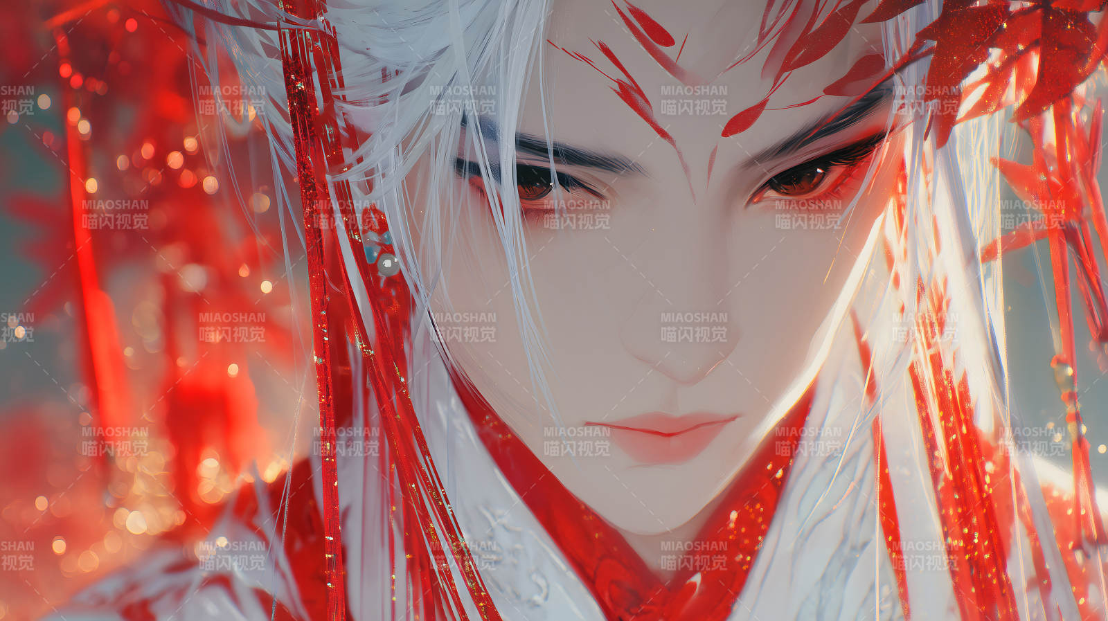 红衣白发古风人物-图片