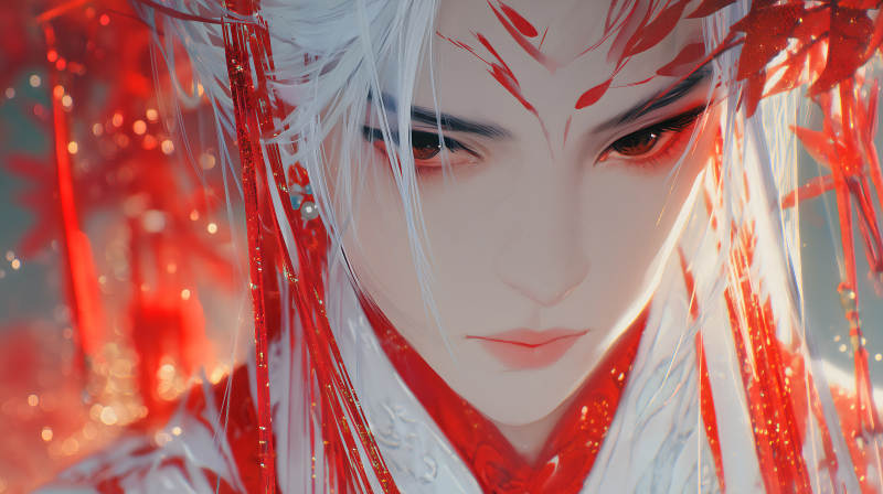 红衣白发古风人物-图片