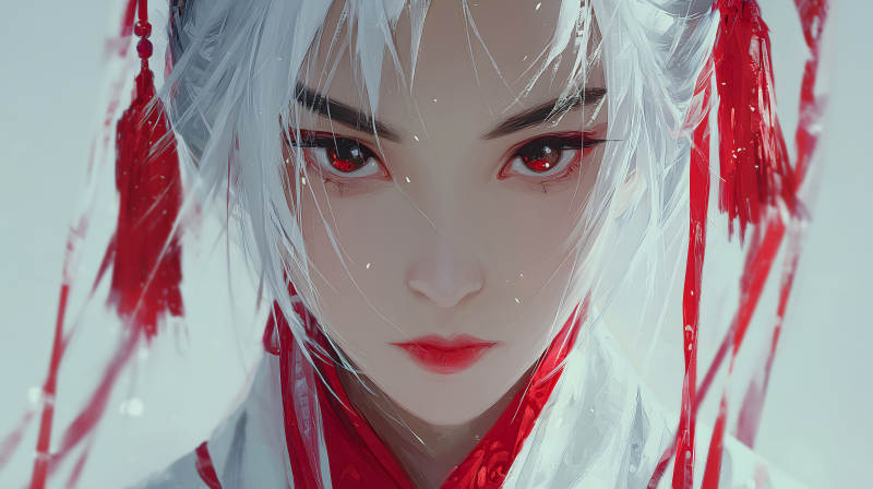 紅白少女特寫-圖片