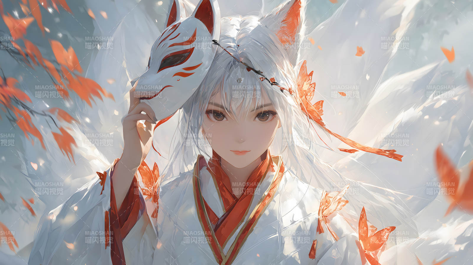 白發狐女持面具-圖片