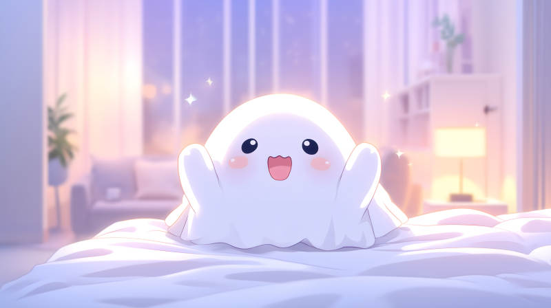 可爱的小幽灵在床上-图片