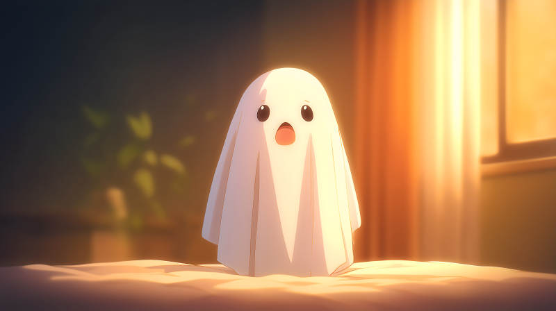 可爱的小幽灵在床上-图片