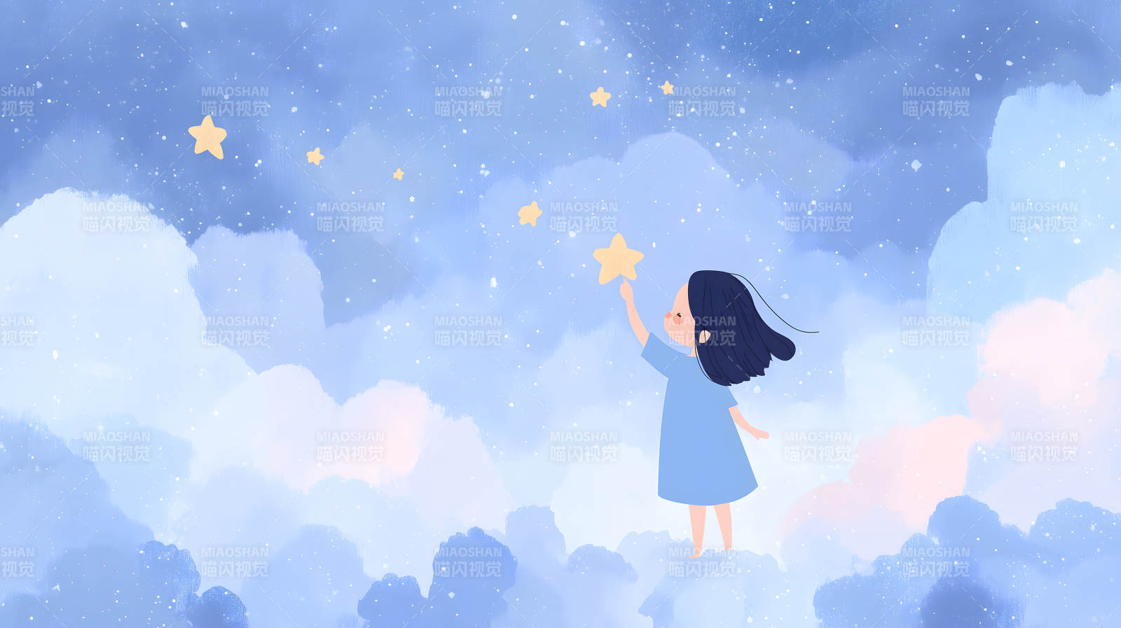 女孩摘星温馨梦幻-图片