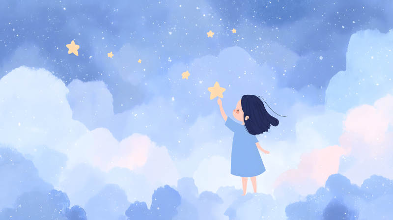 女孩摘星温馨梦幻-图片