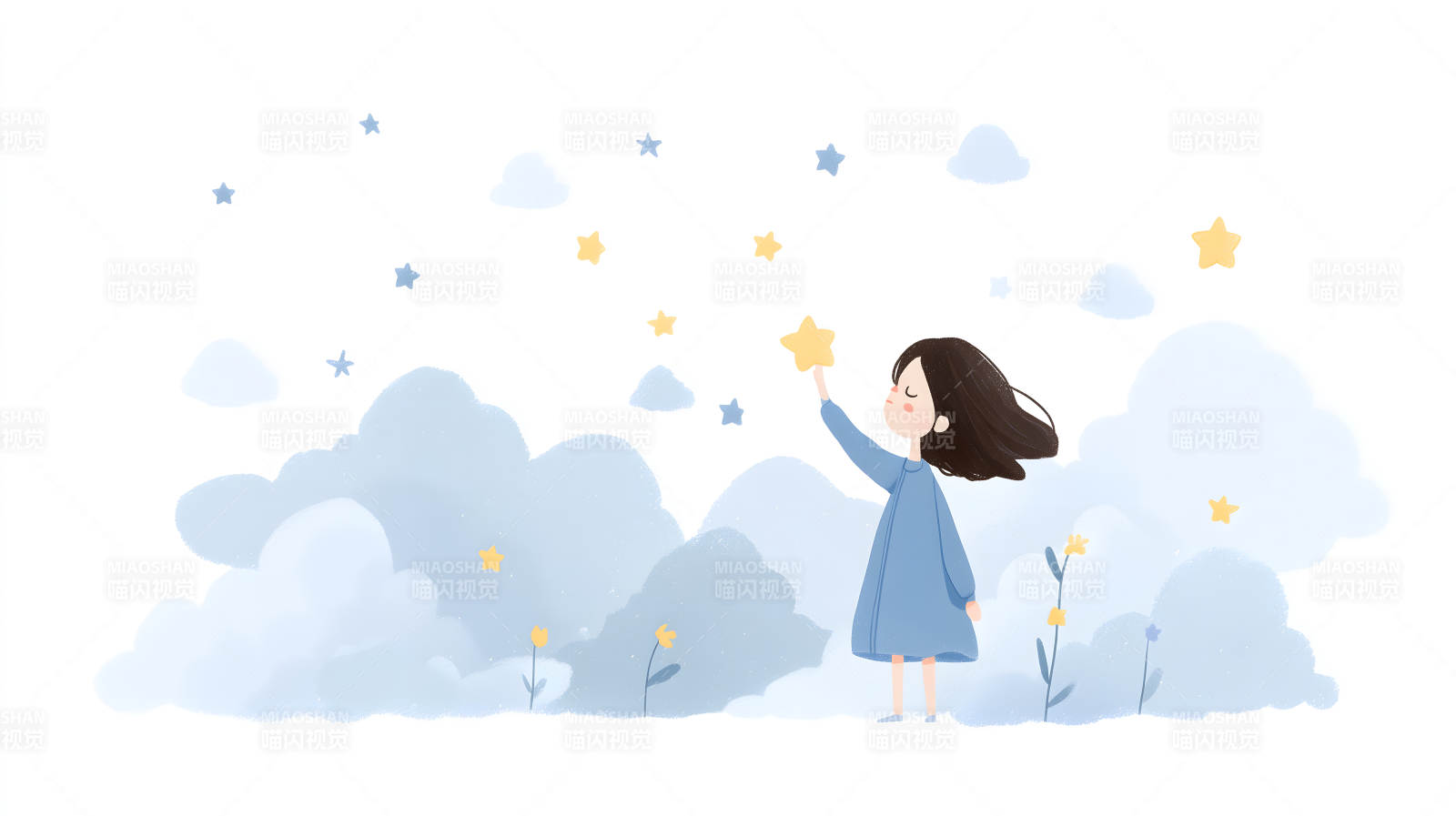 女孩摘星梦幻场景-图片