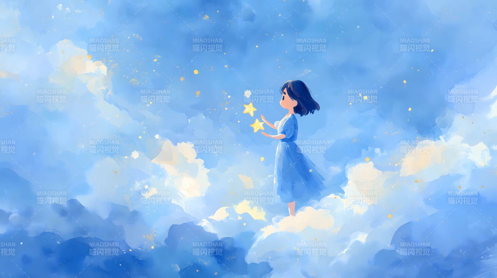 云端少女摘星-图片