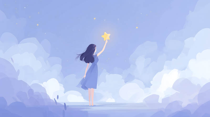 女孩摘星梦幻景象-图片