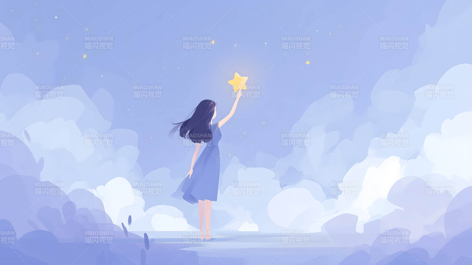 女孩摘星梦幻景象-图片