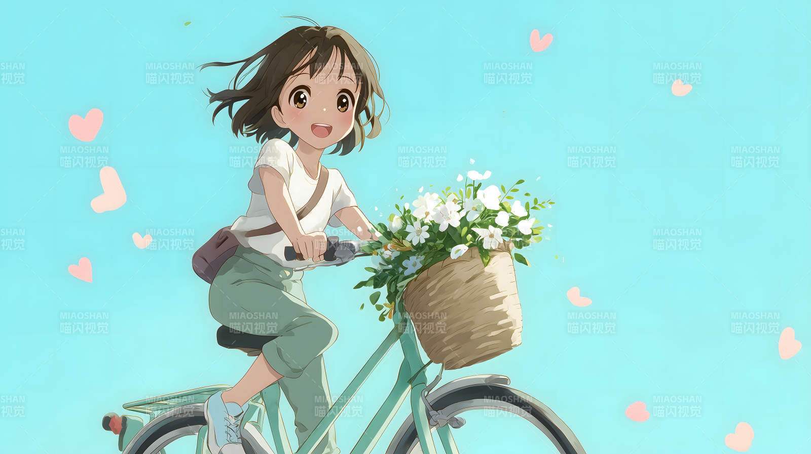 女孩骑车送花-图片