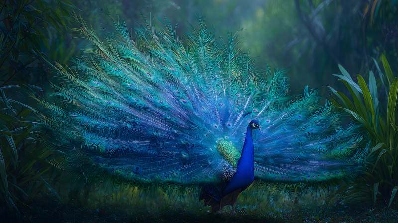 孔雀开屏色彩绚丽-图片