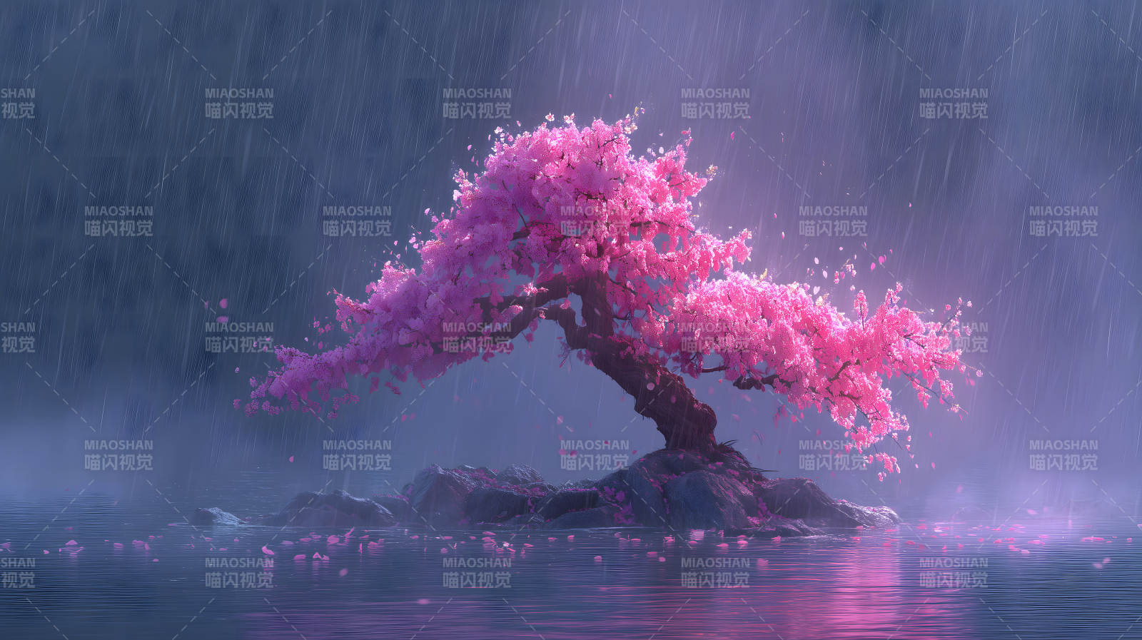 樱花树雨景-图片