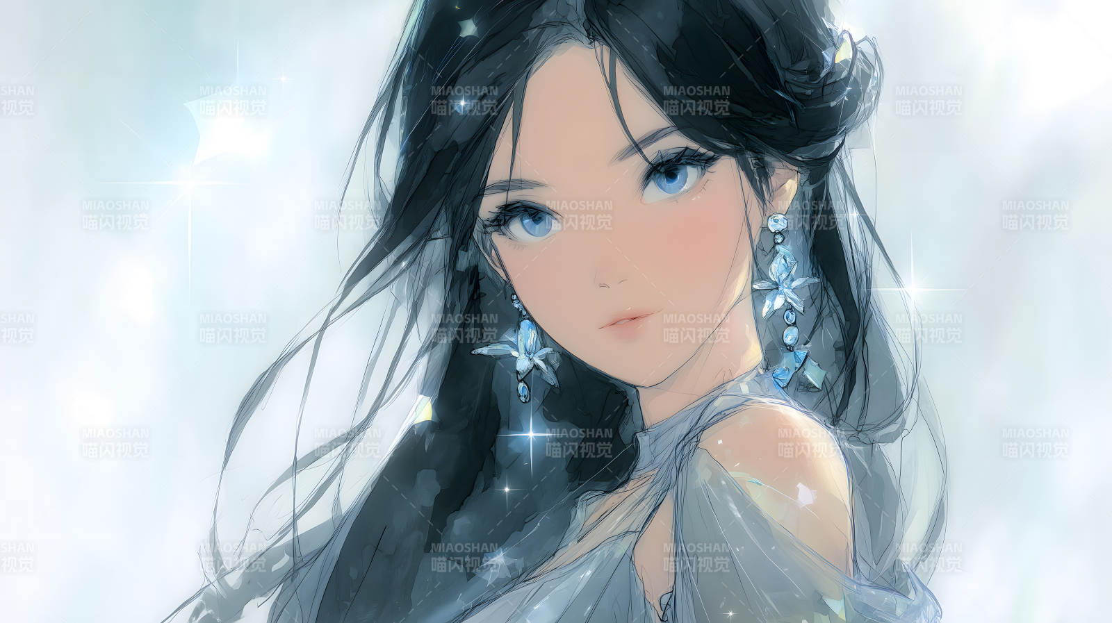 藍眸女子靜謐唯美-圖片