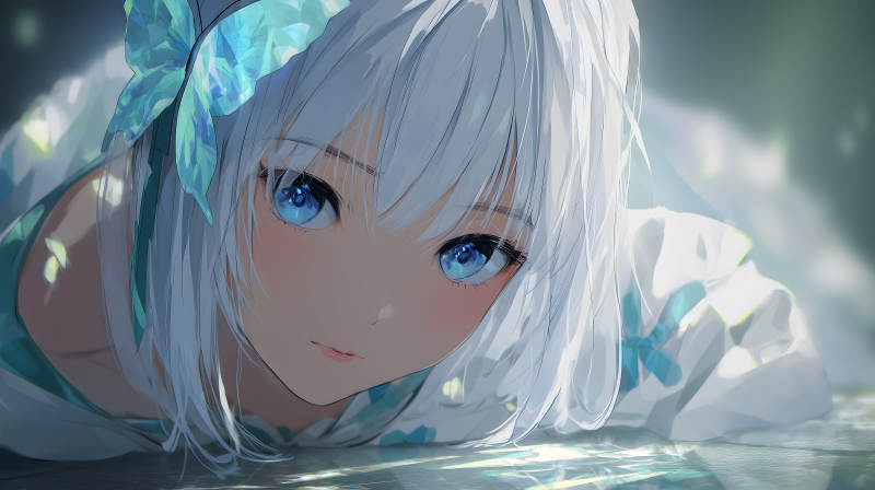 藍眸少女靜謐凝視-圖片