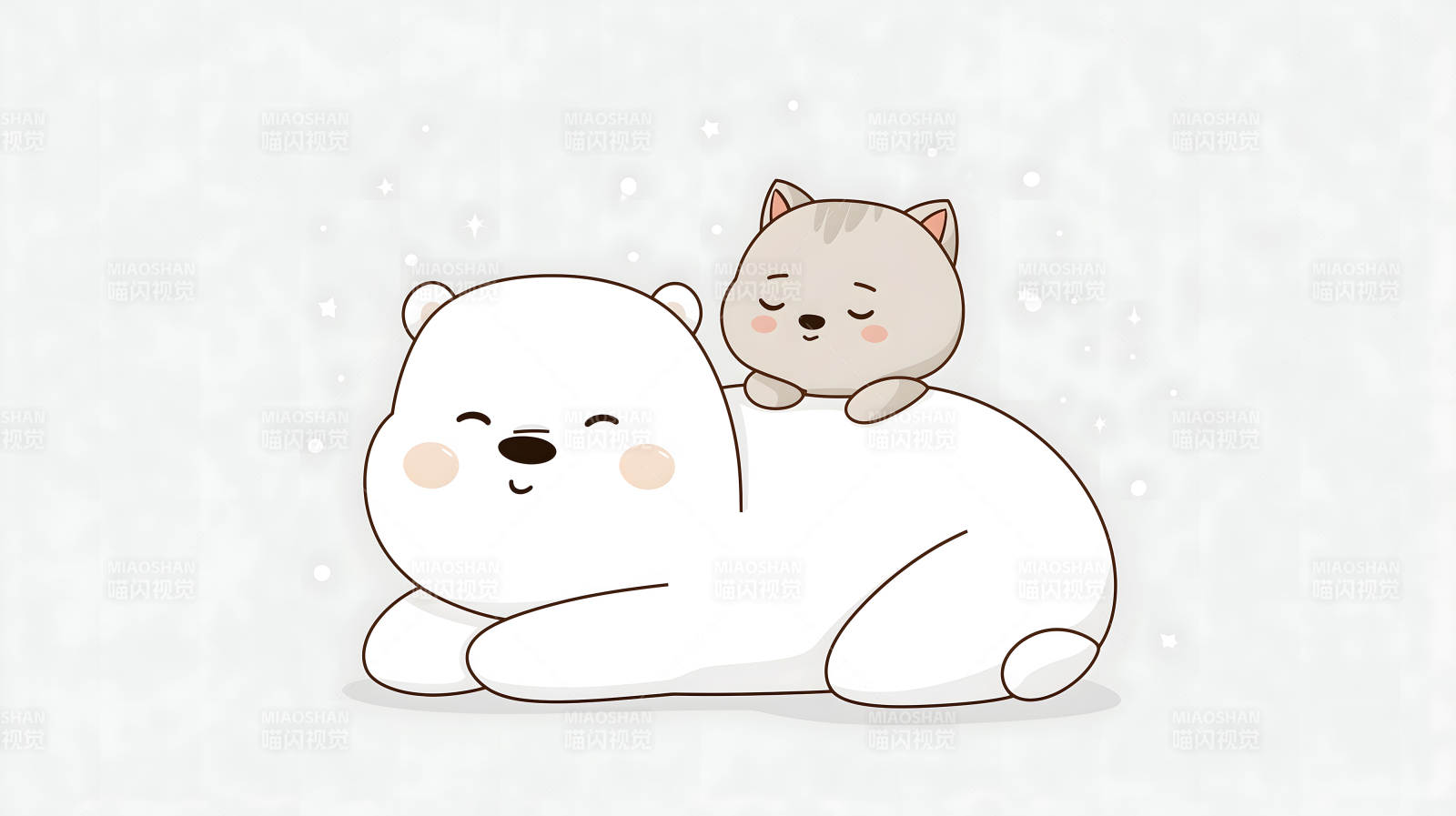 北极熊与小猫依偎-图片