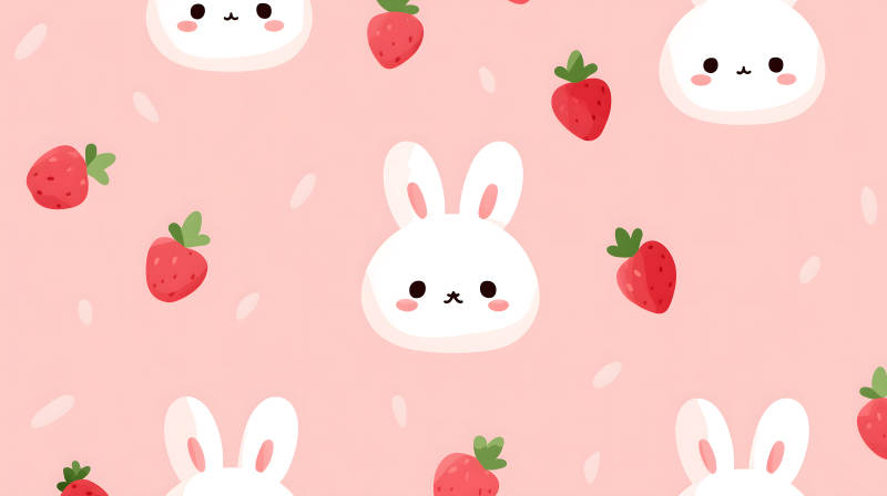 兔子草莓背景可爱图案-图片