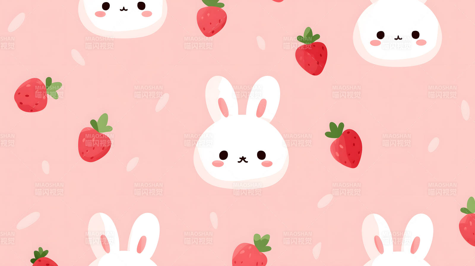 兔子草莓背景可爱图案-图片