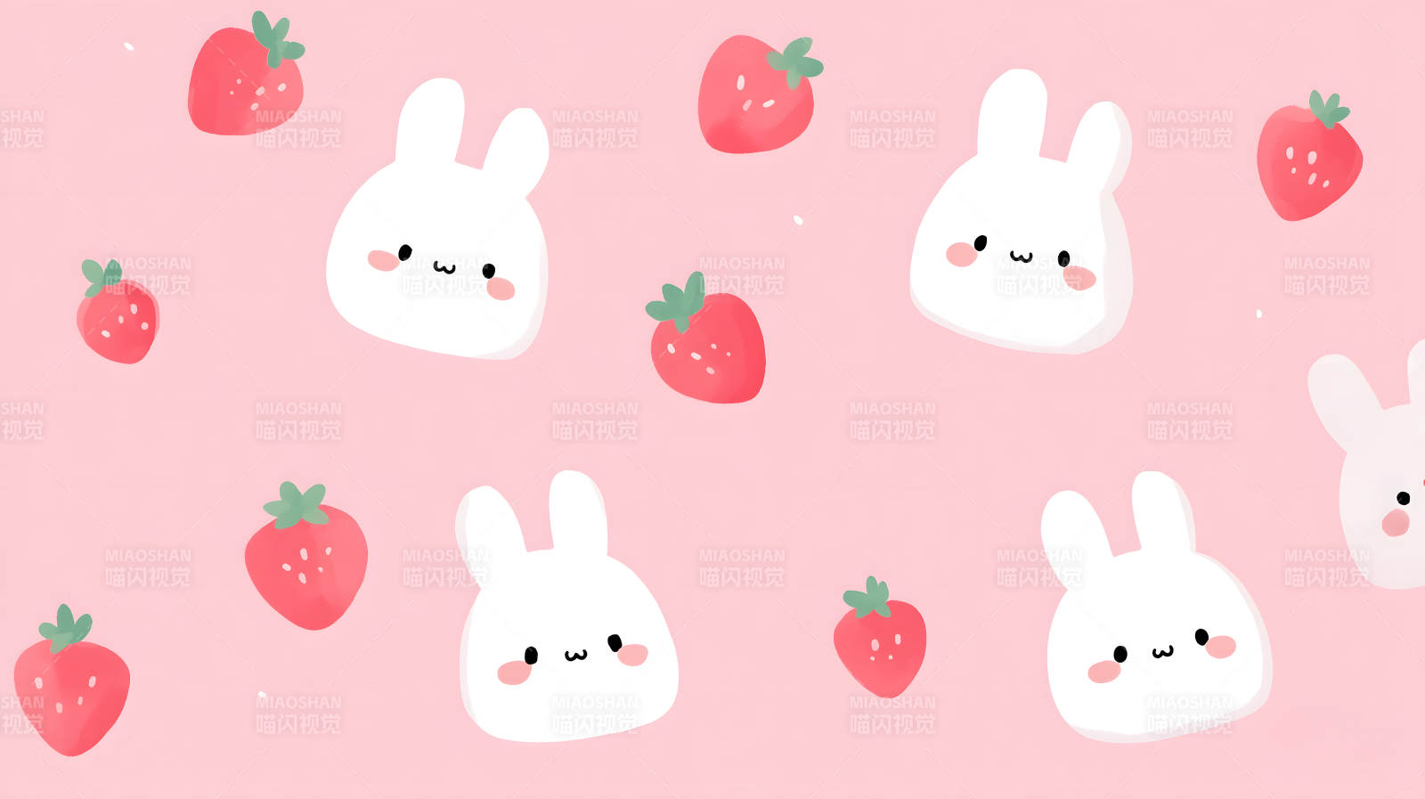 兔子草莓可爱粉色背景-图片