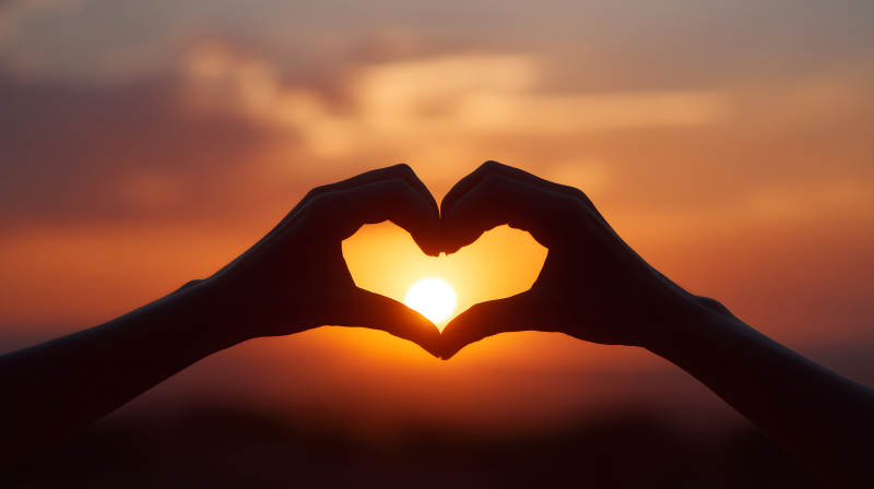 手比心夕阳下的爱-图片
