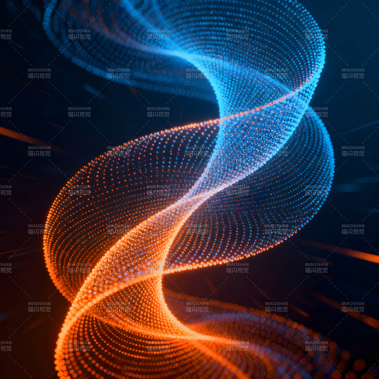 蓝色橙色螺旋光线交织效果图片