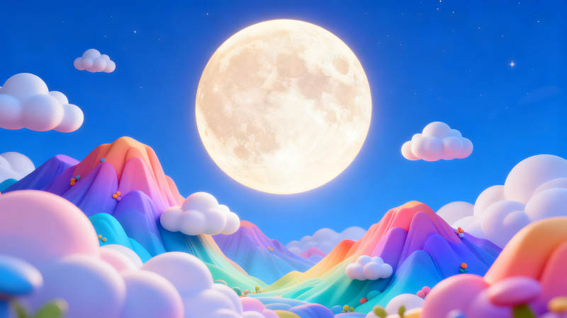 梦幻般的夜空彩虹山-图片