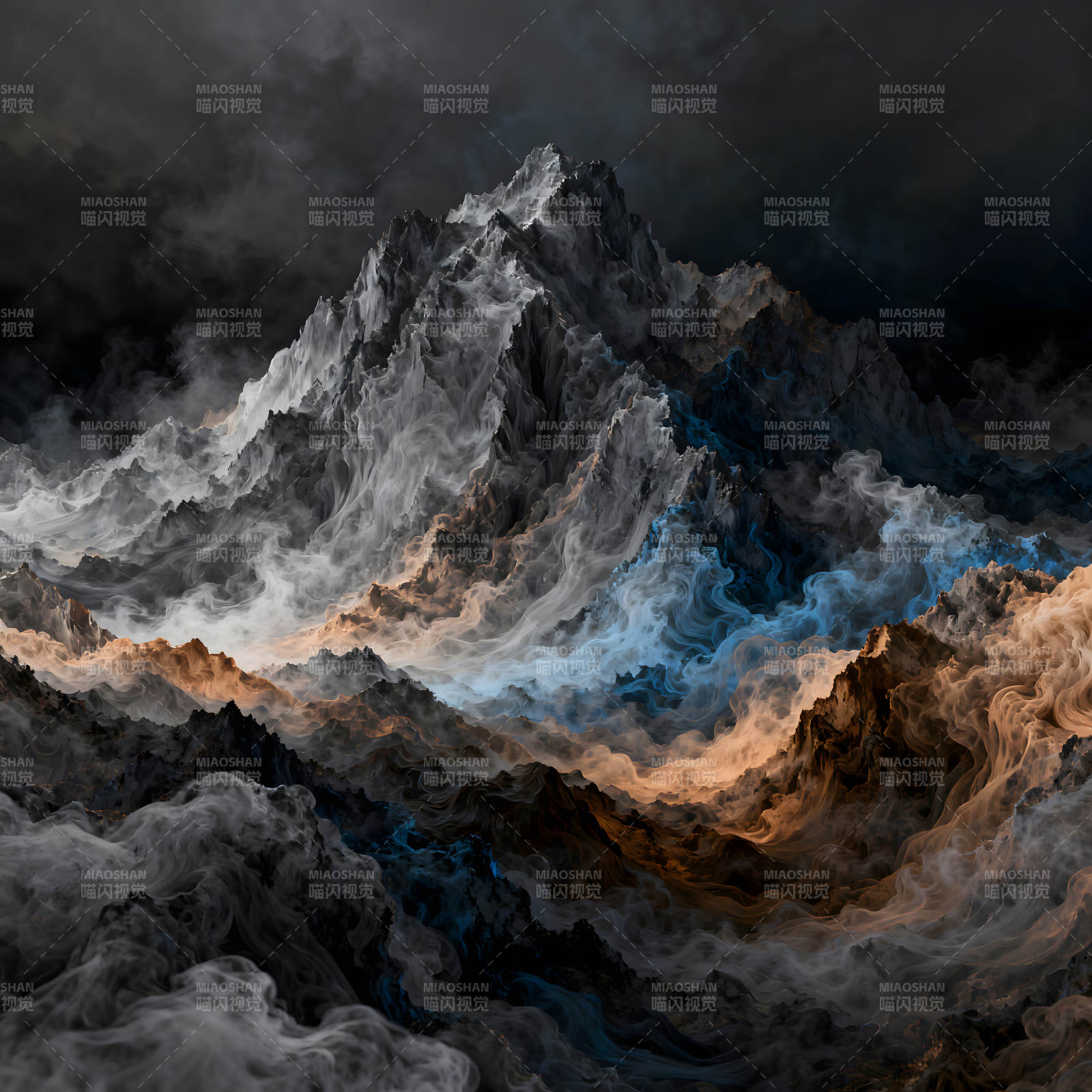 抽象山脉云雾缭绕呈现梦幻景象-图片