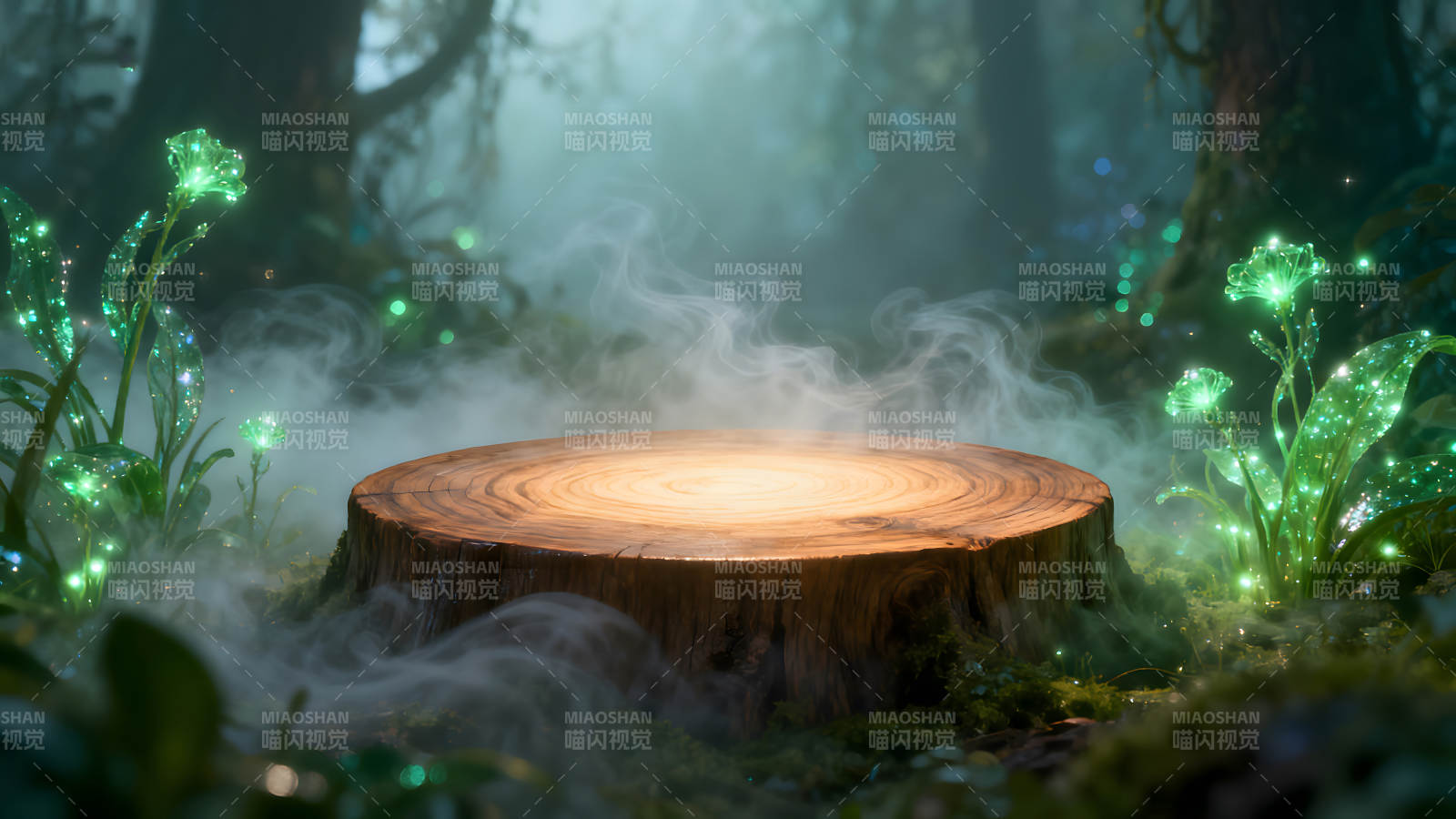 森林里的发光树桩舞台-图片