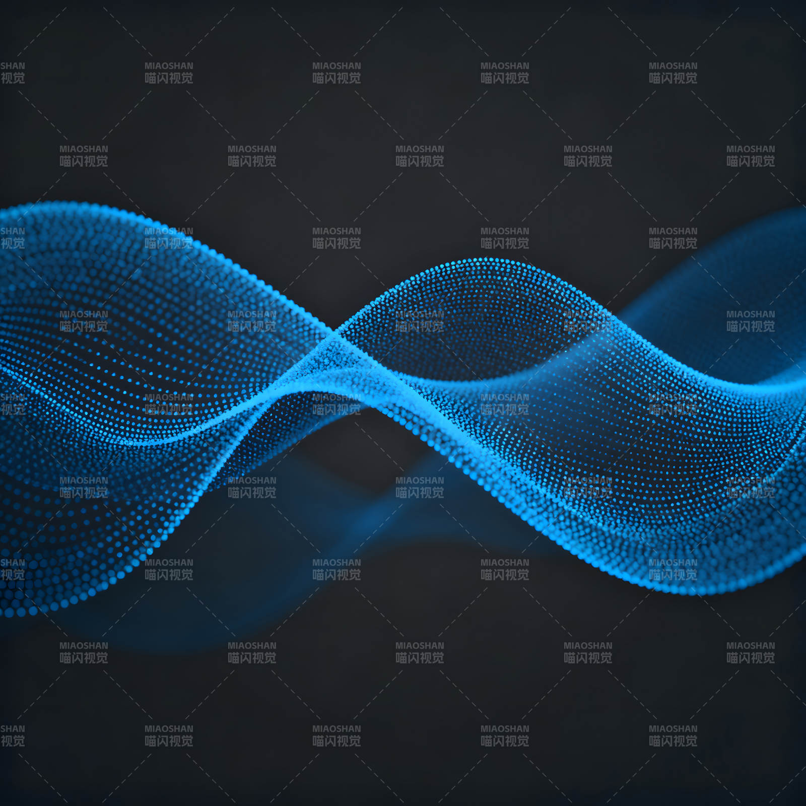 蓝色点状波浪在黑色背景中呈现-图片