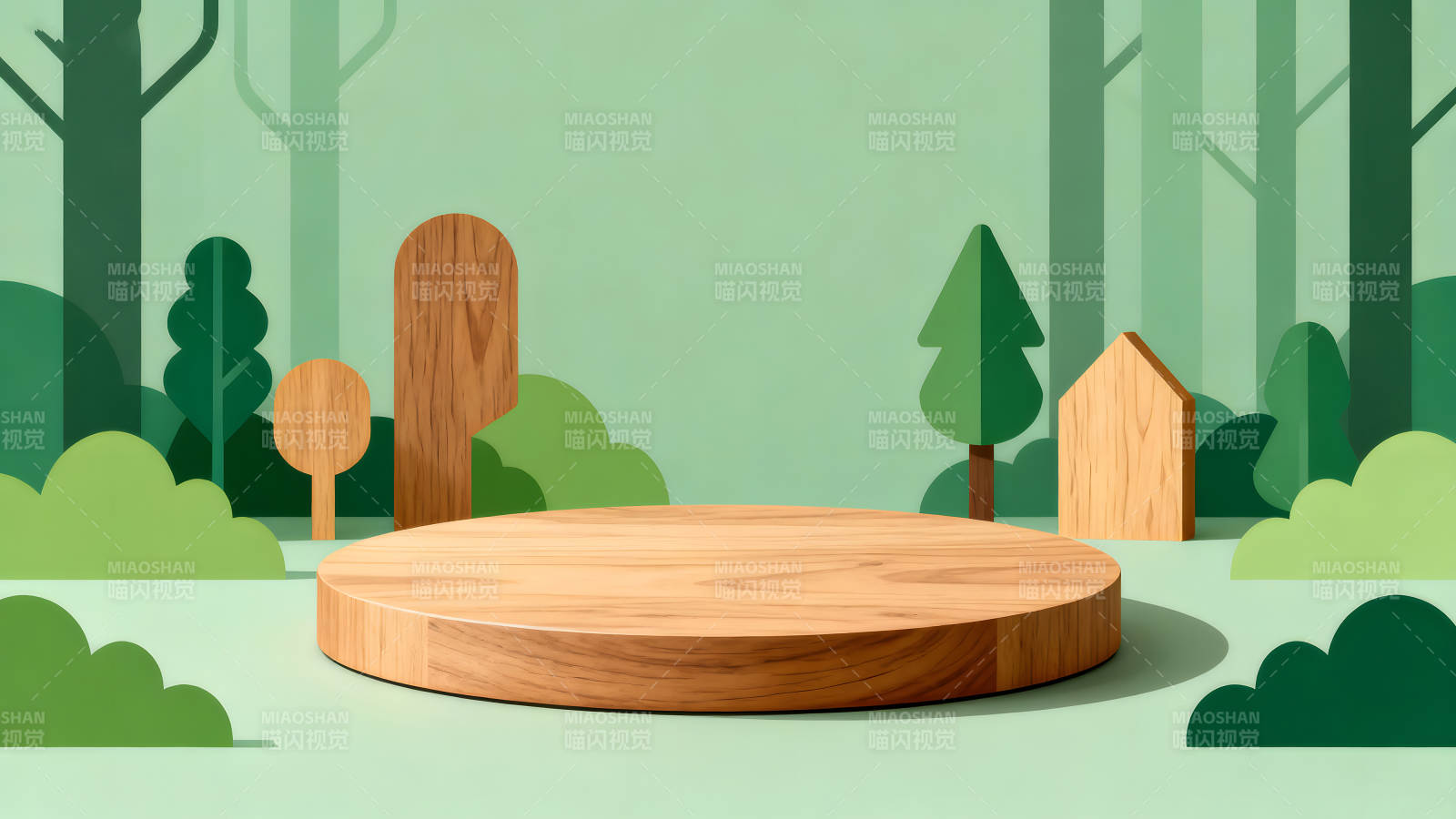 木质舞台置景清新风格的森林场景-图片