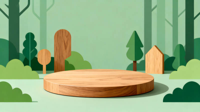 木质舞台置景清新风格的森林场景-图片