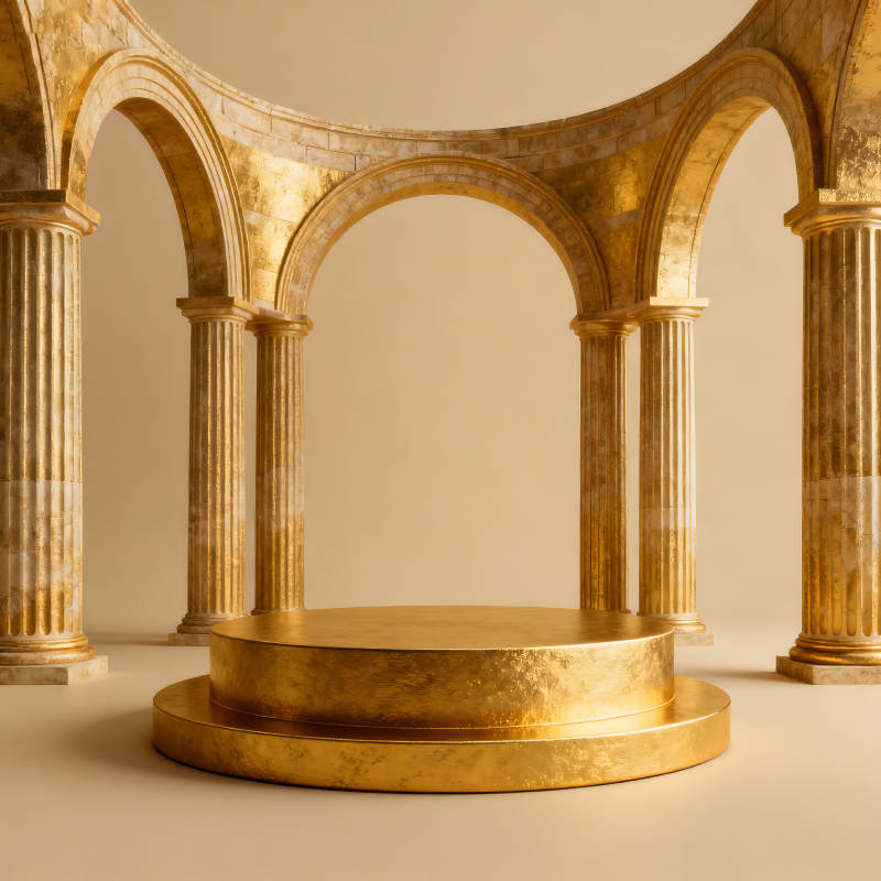 金色拱门下的展示台-图片