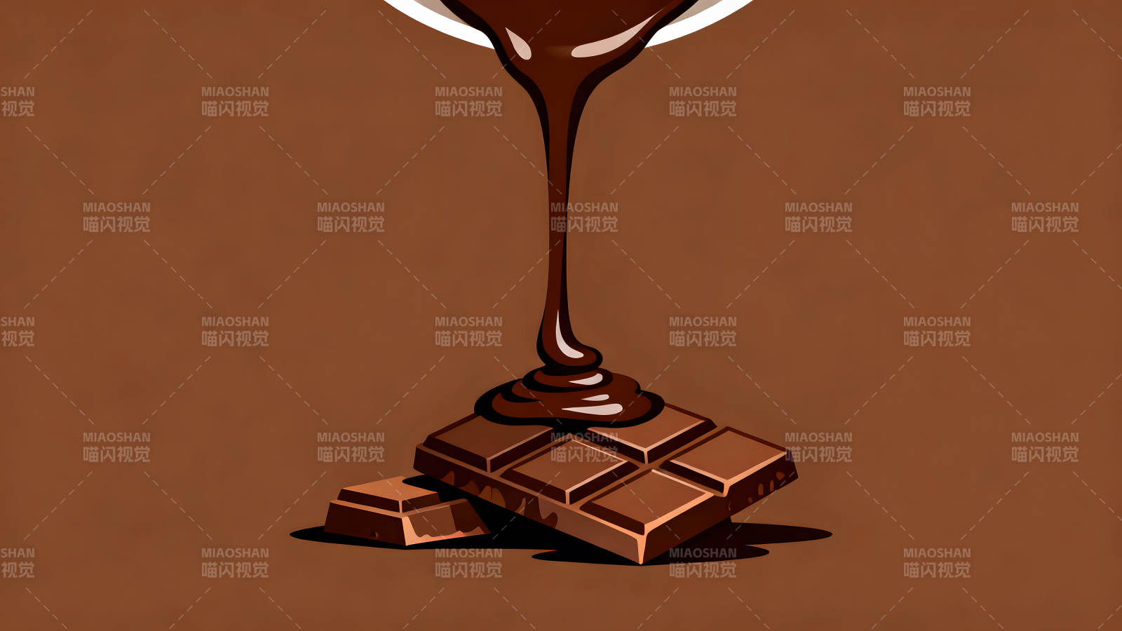 巧克力倾泻在巧克力块上-图片