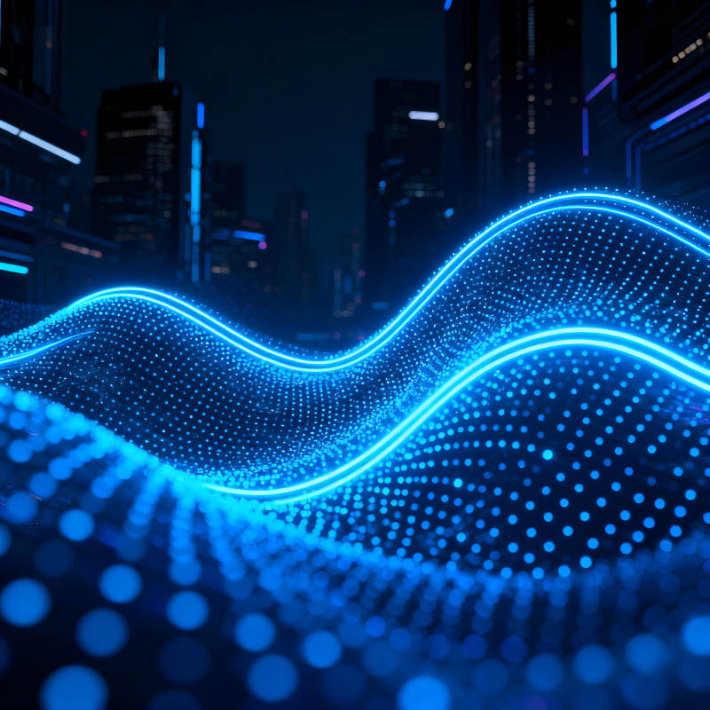 赛博朋克城市蓝色光波-图片