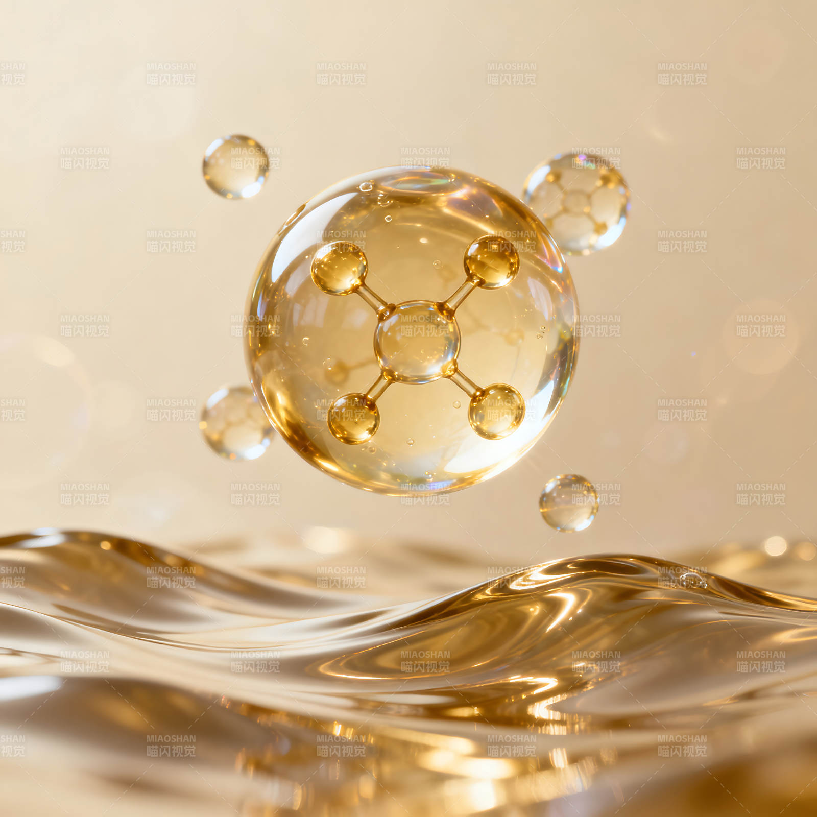 分子结构液滴金色背景-图片