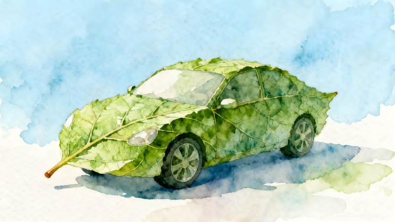 绿叶汽车在蓝色背景下-图片