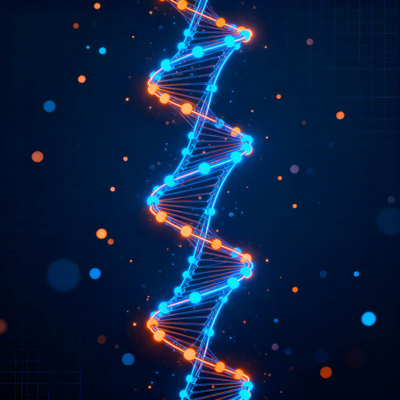 发光DNA螺旋结构与背景光点-图片