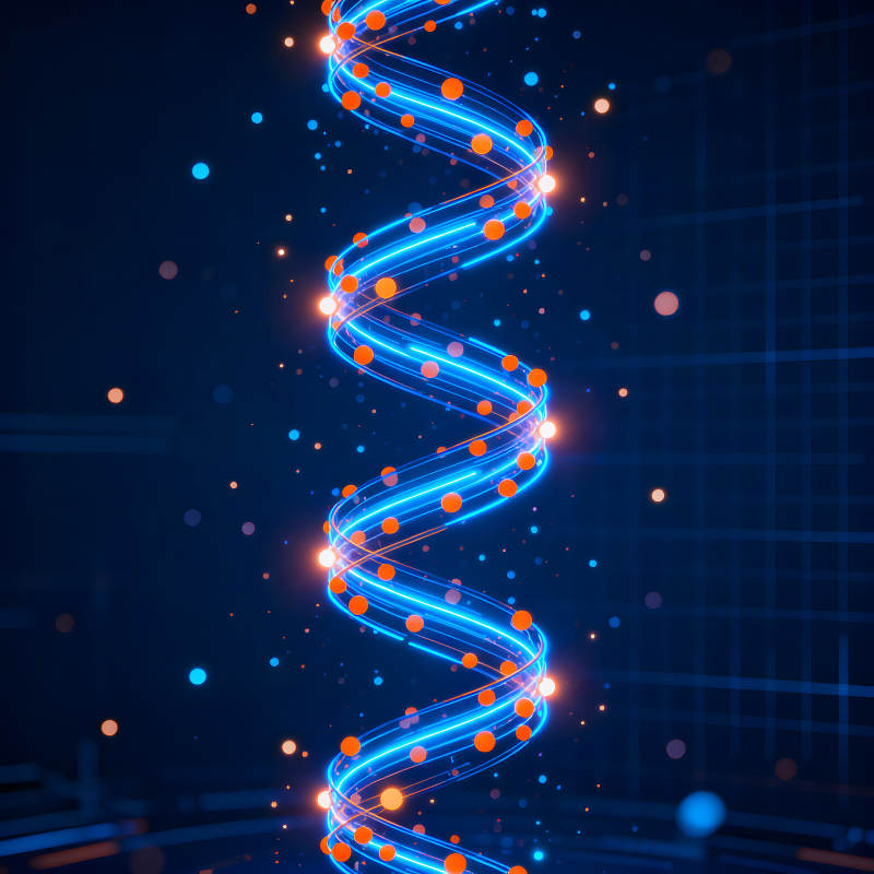 发光螺旋结构蓝色光晕与橙色圆点-图片