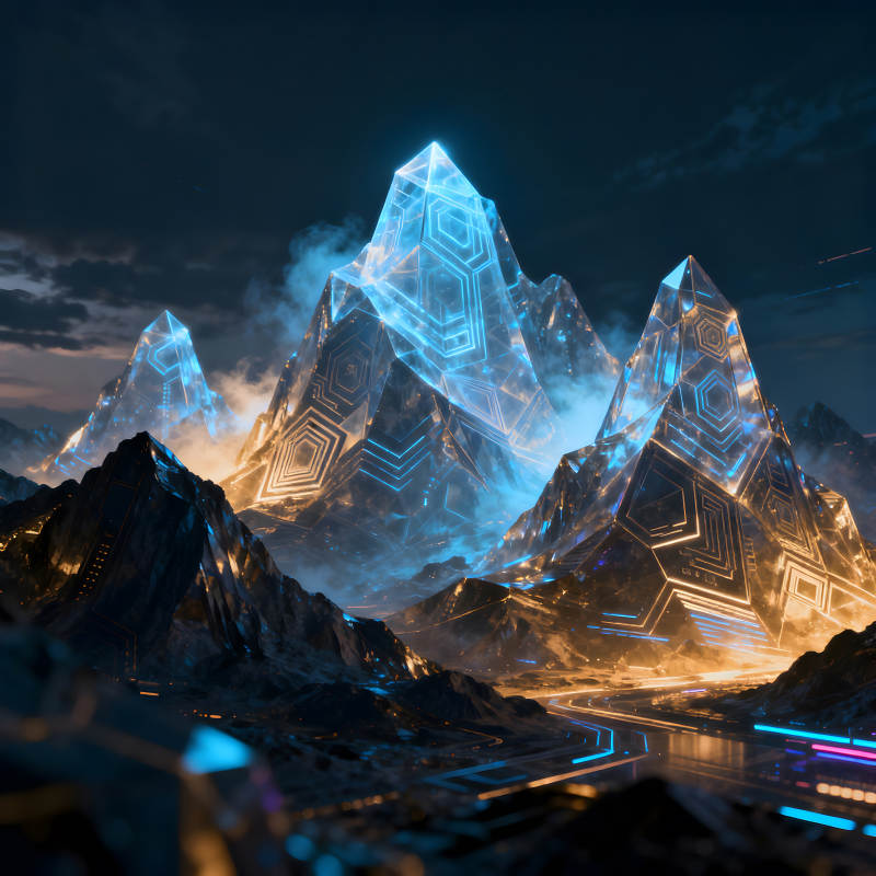 科幻山脉发光景象-图片