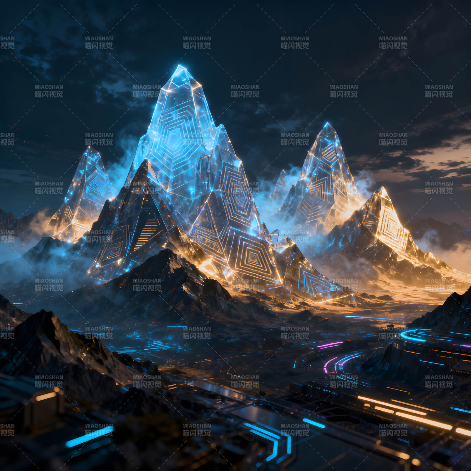 未来科技山峰风景画面呈现出奇幻风格-图片