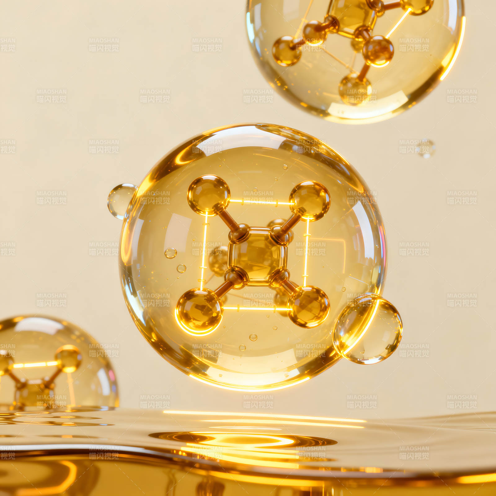 分子结构在液体中视觉效果明亮-图片