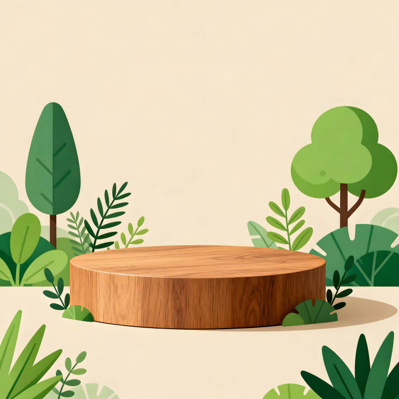木质圆台展示产品绿色植物背景-图片
