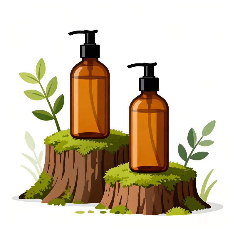 简约护肤品置于树桩之上-图片