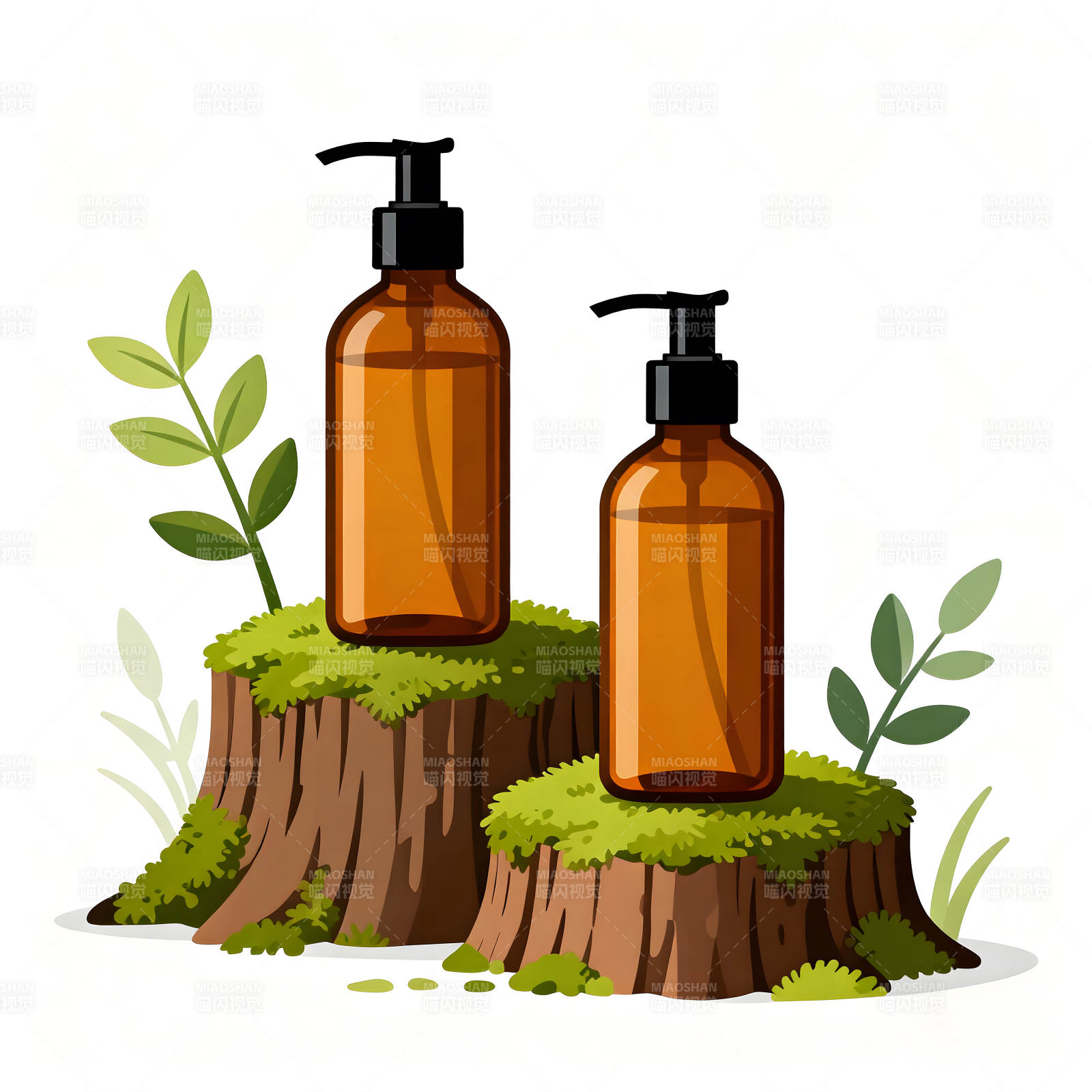 简约护肤品置于树桩之上-图片