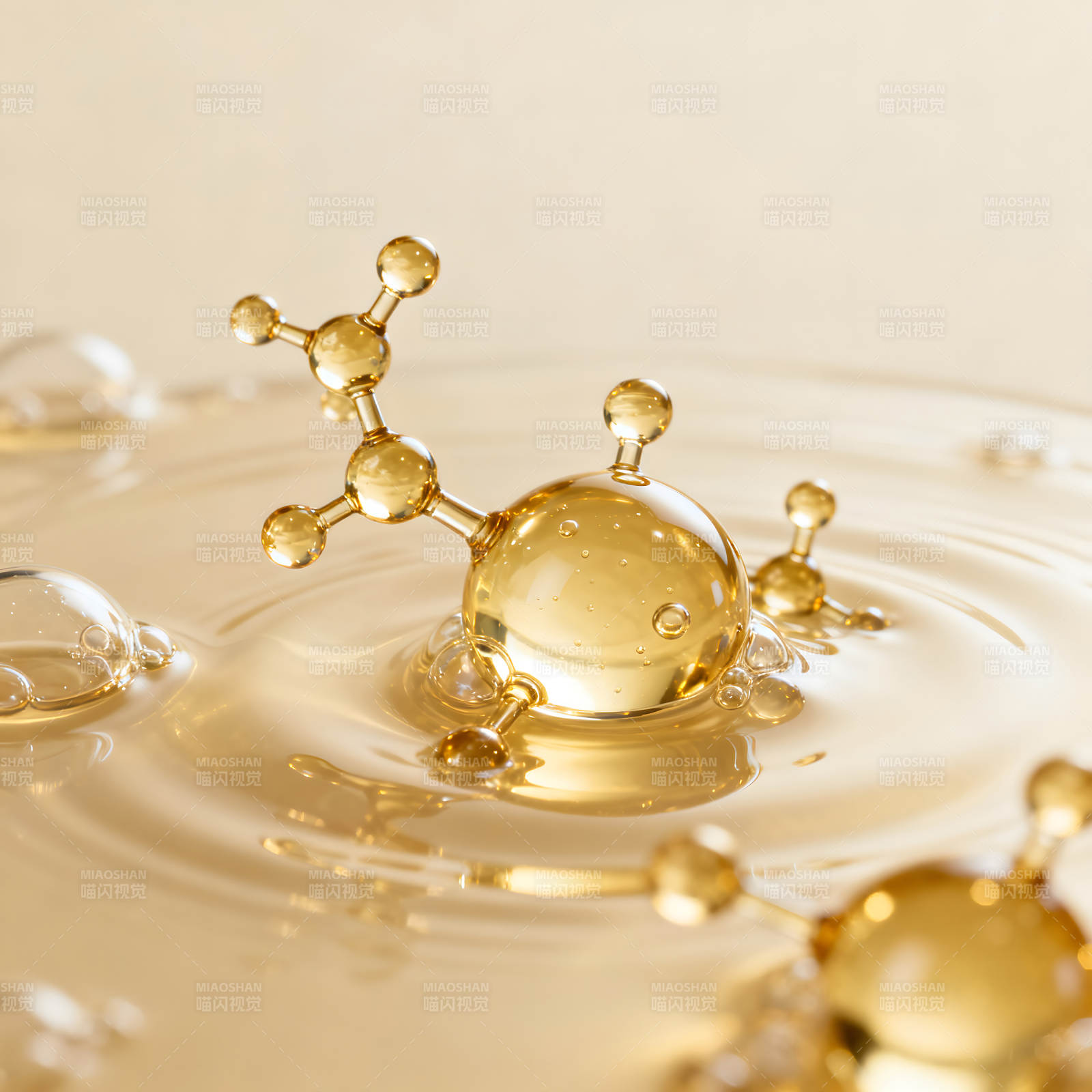 分子结构在液体中展示-图片