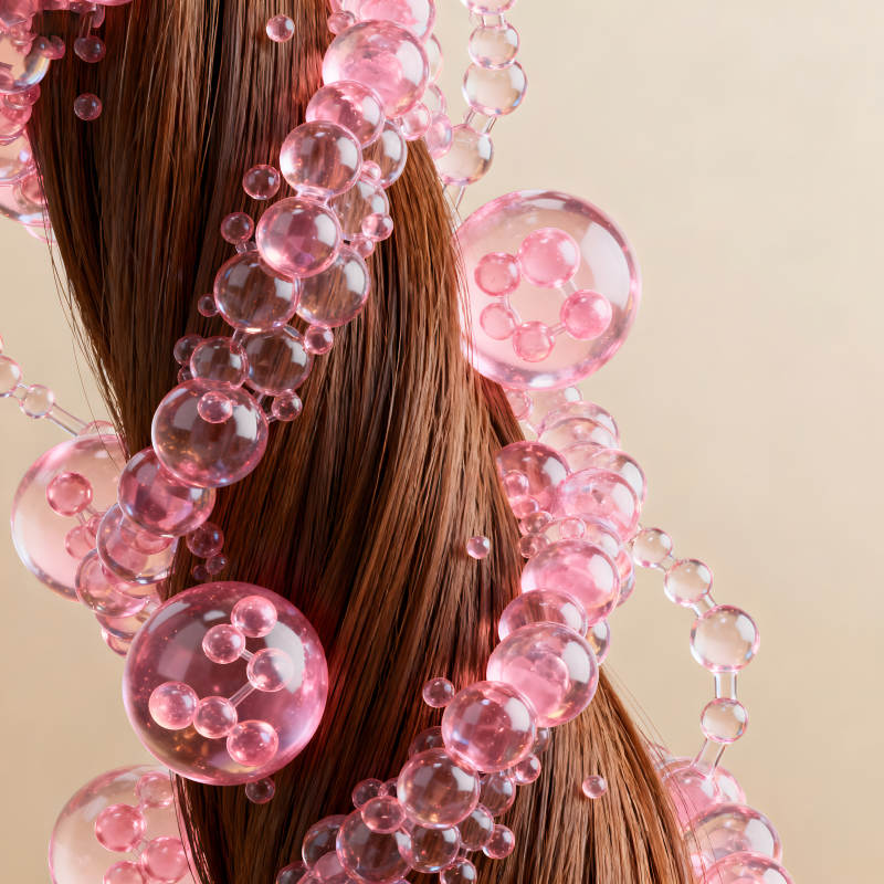 長發(fā)與粉色泡泡裝飾-圖片