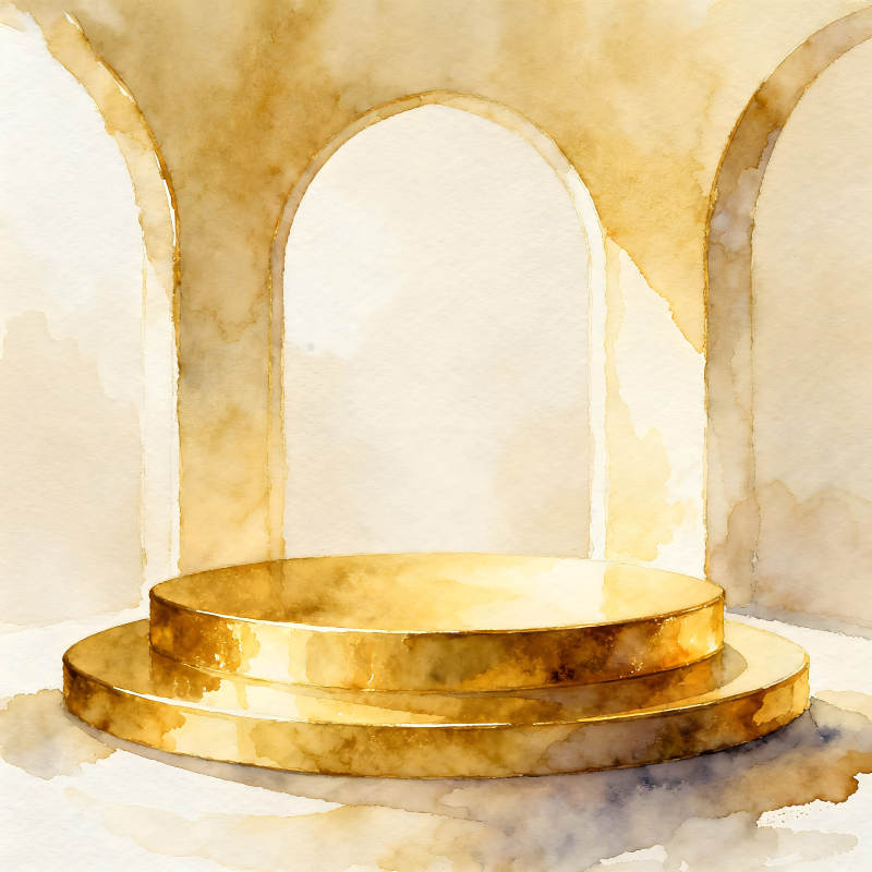 水彩风金色圆形舞台与拱门-图片