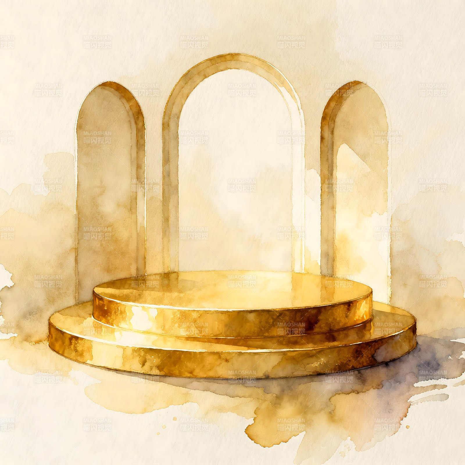 金色展示台和拱门水彩画图片