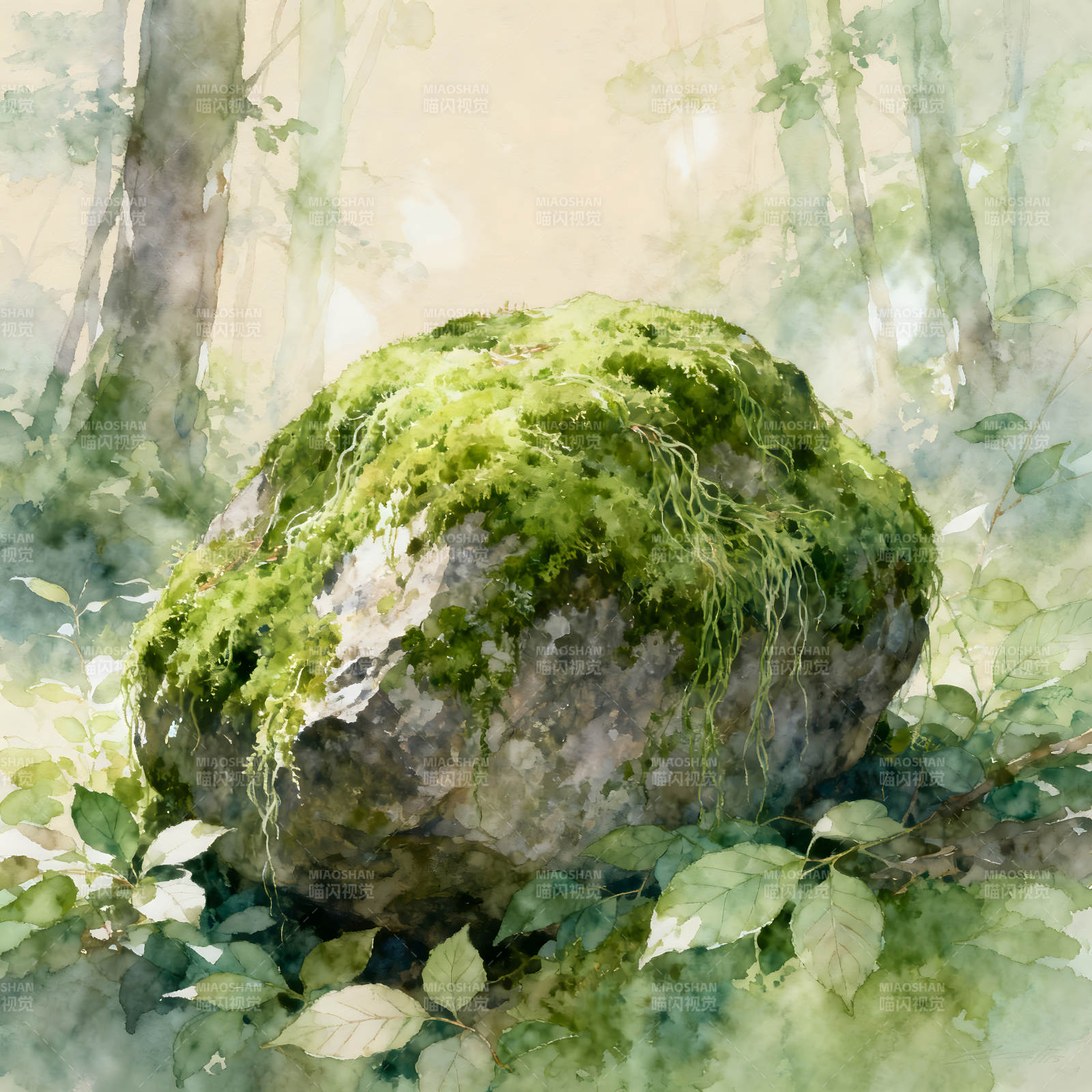 林间巨石绿意盎然-图片